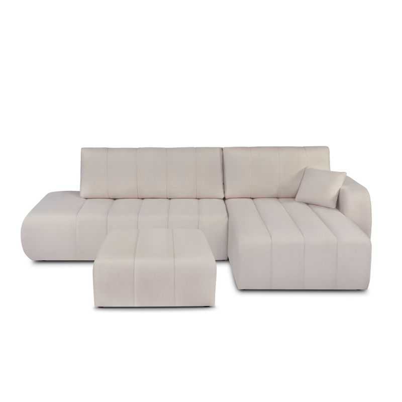 Canapé d'angle droit convertible BELEM 4/5 places tissu chenille grège