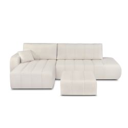 Canapé d'angle gauche convertible BELEM 4/5 places tissu chenille écru