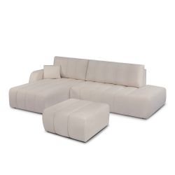 Canapé d'angle gauche convertible BELEM 4/5 places tissu chenille grège