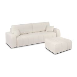 Canapé droit convertible BELEM 3 places tissu chenille écru