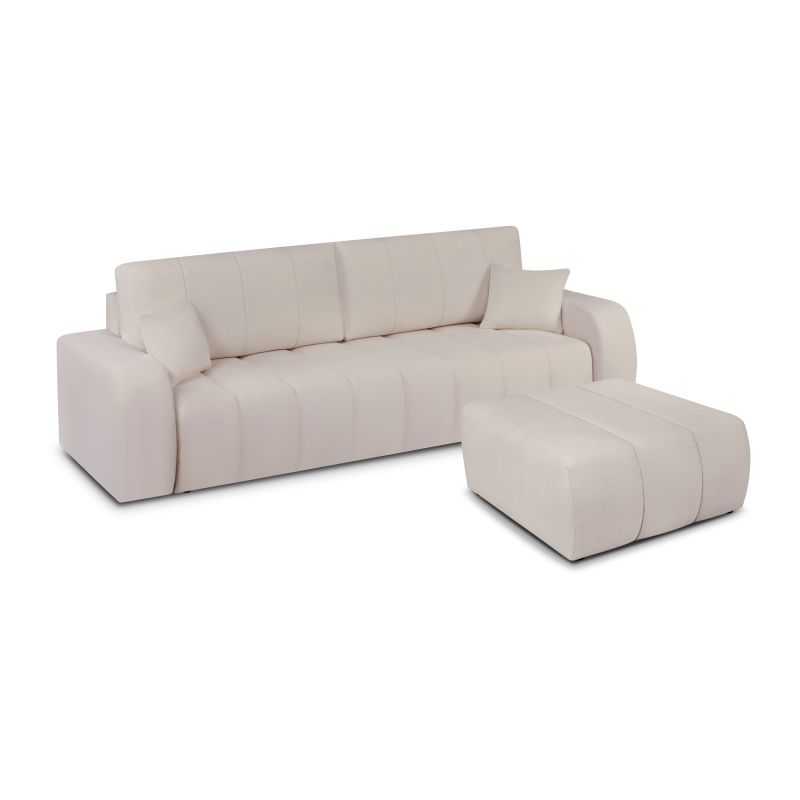 Canapé droit convertible BELEM 3 places tissu chenille grège