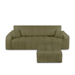 Canapé droit convertible BELEM 3 places tissu chenille vert