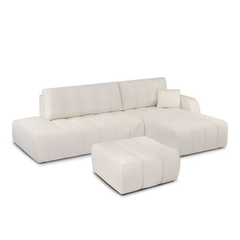 Pouf BELEM fixe en tissu chenille écru