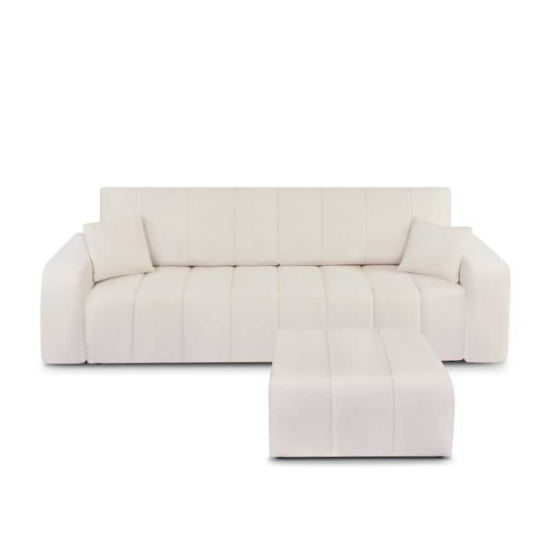 Pouf BELEM fixe en tissu chenille écru