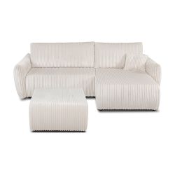 Canapé d'angle convertible et réversible GLORIA 4 places velours côtelé écru