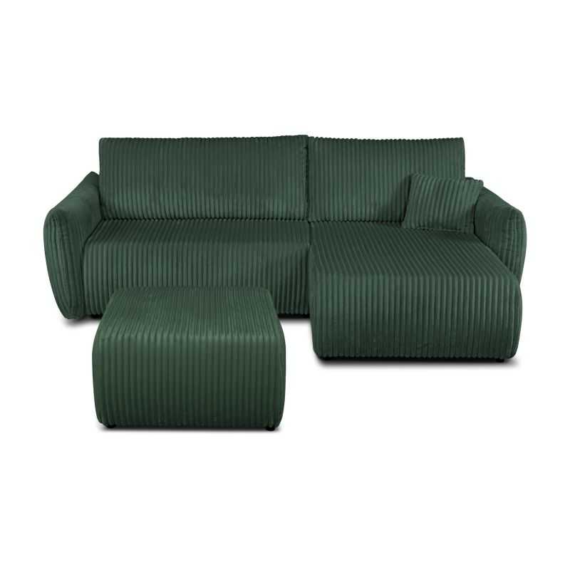 Canapé d'angle convertible et réversible GLORIA 4 places velours côtelé vert kaki
