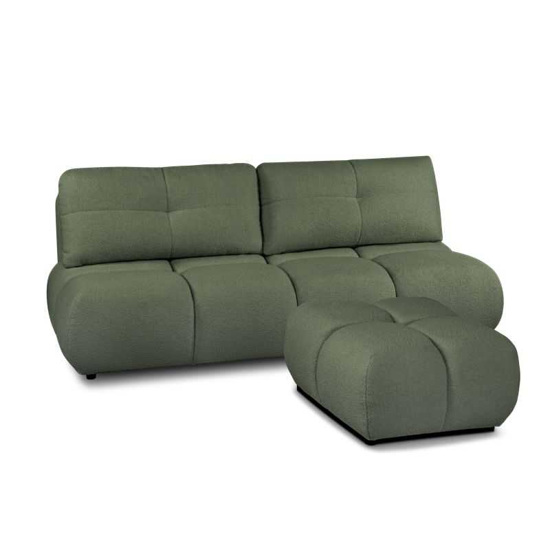 Canapé droit convertible TASCA 3 places tissu bouclette vert kaki