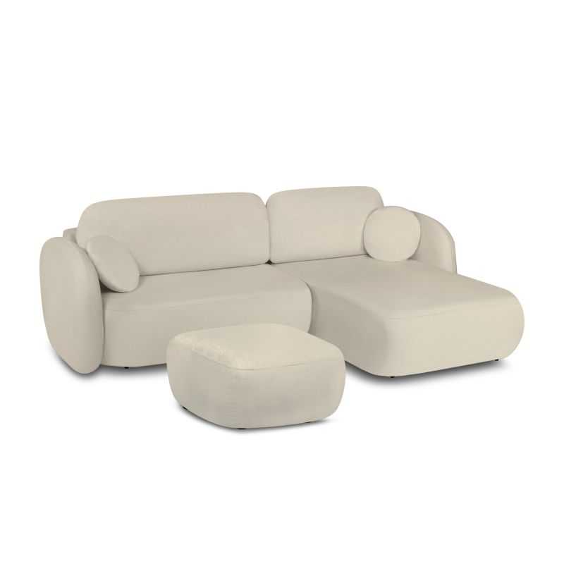 Canapé d'angle droit convertible CARLOTTA 4 places tissu bouclette grège