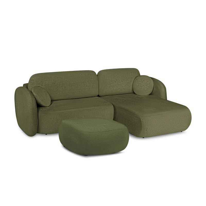 Canapé d'angle droit convertible CARLOTTA 4 places tissu chenille vert kaki