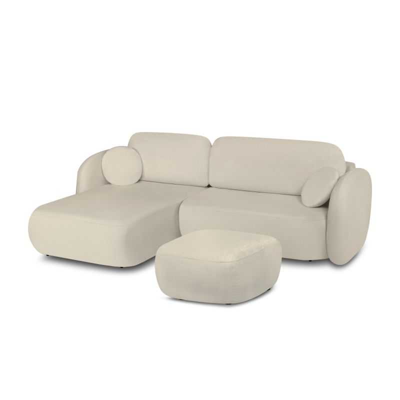 Canapé d'angle gauche convertible CARLOTTA 4 places tissu bouclette grège