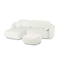 Canapé d'angle gauche convertible CARLOTTA 4 places tissu chenille écru