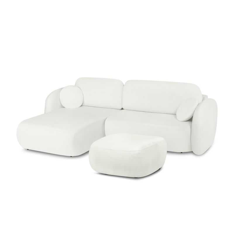 Canapé d'angle gauche convertible CARLOTTA 4 places tissu chenille écru