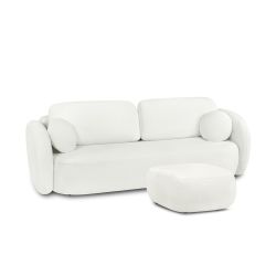 Canapé droit convertible CARLOTTA 3 places tissu chenille écru