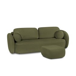 Canapé droit convertible CARLOTTA 3 places tissu chenille vert kaki