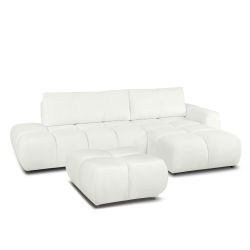 Canapé d'angle droit convertible SORELLA 4 places tissu chenille écru