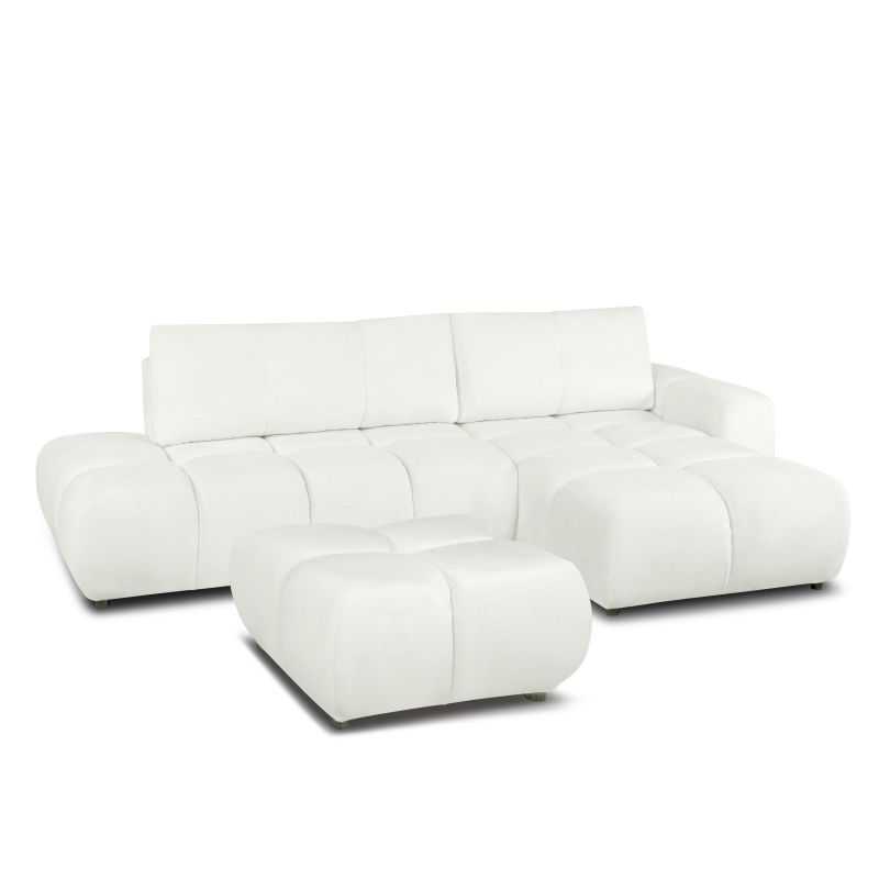 Canapé d'angle droit convertible SORELLA 4 places tissu chenille écru