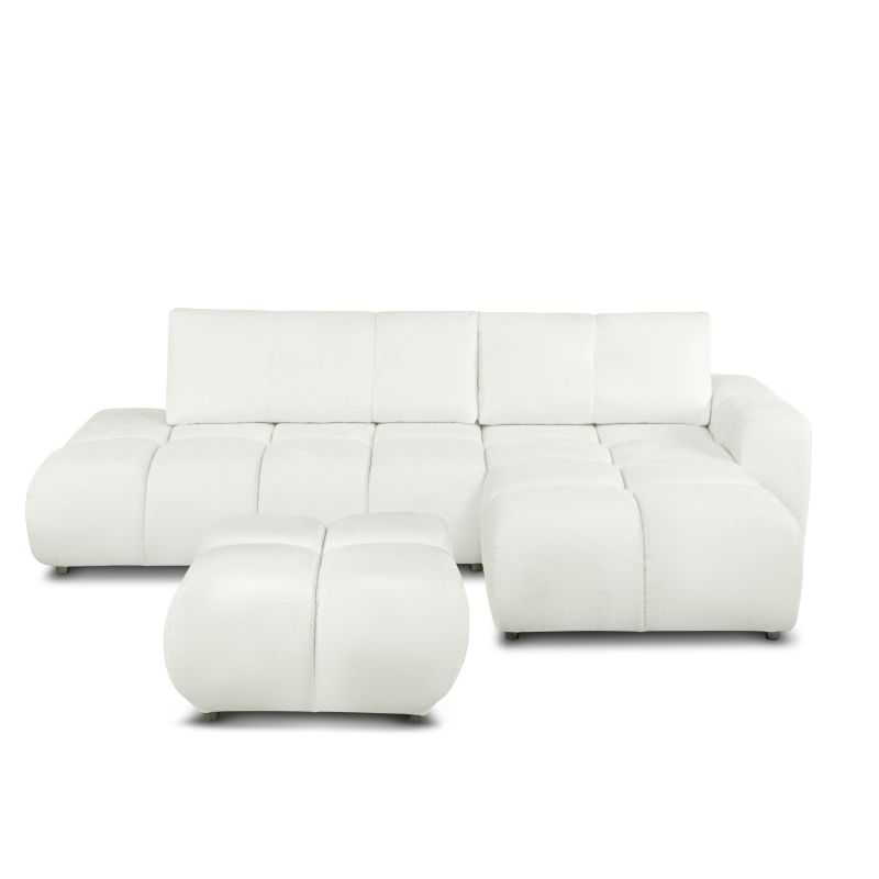 Canapé d'angle droit convertible SORELLA 4 places tissu chenille écru