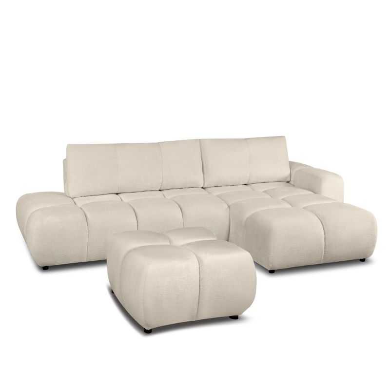 Canapé d'angle droit convertible SORELLA 4 places tissu chenille grège