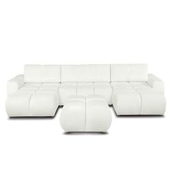 Canapé panoramique convertible SORELLA 6 places tissu chenille écru