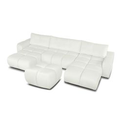 Canapé panoramique convertible SORELLA 6 places tissu chenille écru