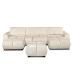 Canapé panoramique convertible SORELLA 6 places tissu chenille grège