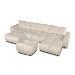 Canapé panoramique convertible SORELLA 6 places tissu chenille grège