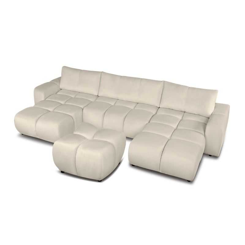 Canapé panoramique convertible SORELLA 6 places tissu chenille grège