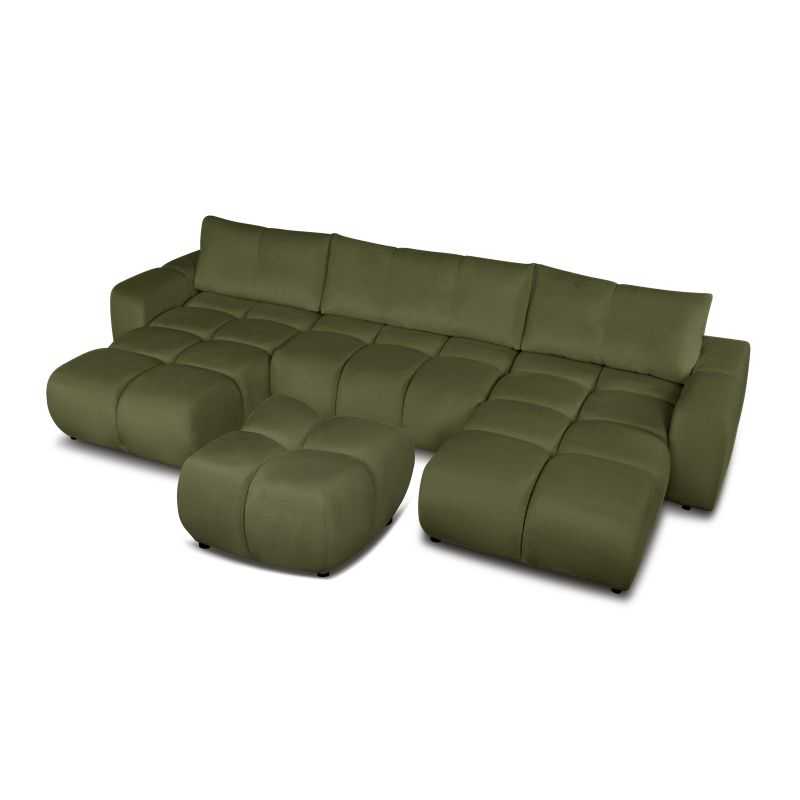 Canapé panoramique convertible SORELLA 6 places tissu chenille vert kaki