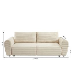 Canapé droit convertible LOIC 3 places en velours côtelé beige