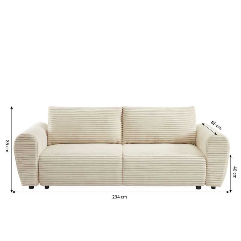 Canapé droit convertible LOIC 3 places en velours côtelé beige