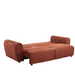 Canapé droit convertible LOIC 3 places en velours côtelé terracotta