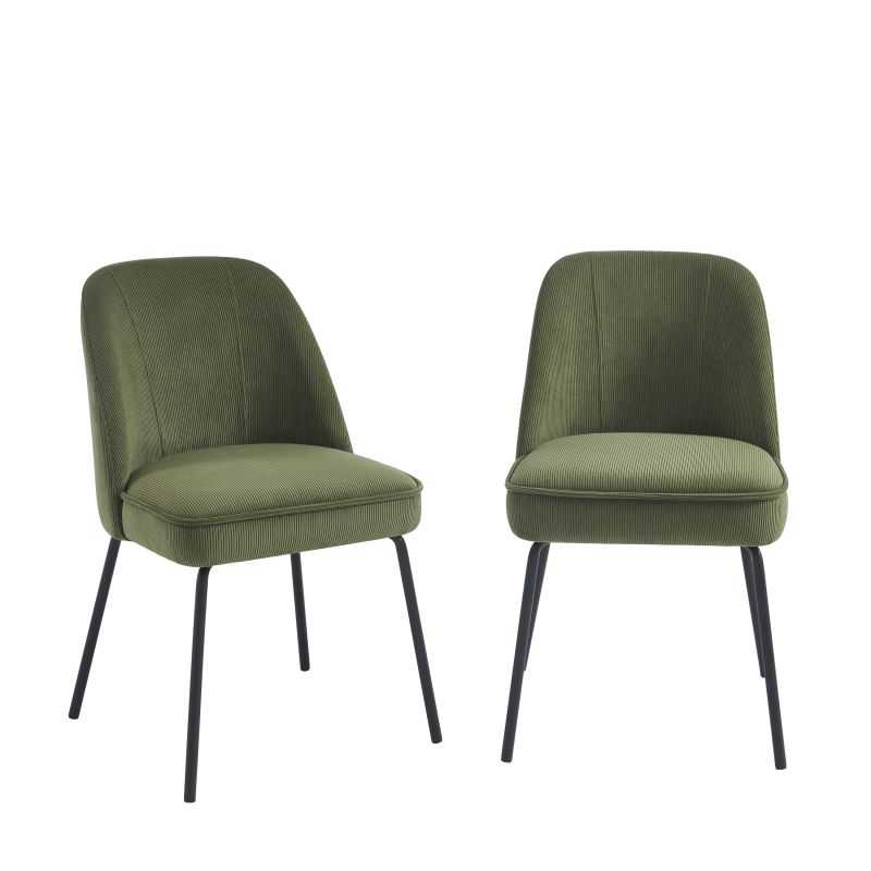 Lot de 2 chaises GINA velours côtelé kaki pieds métal noir