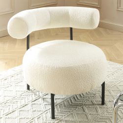 Fauteuil FAREL bouclette écrue et pieds métal noir