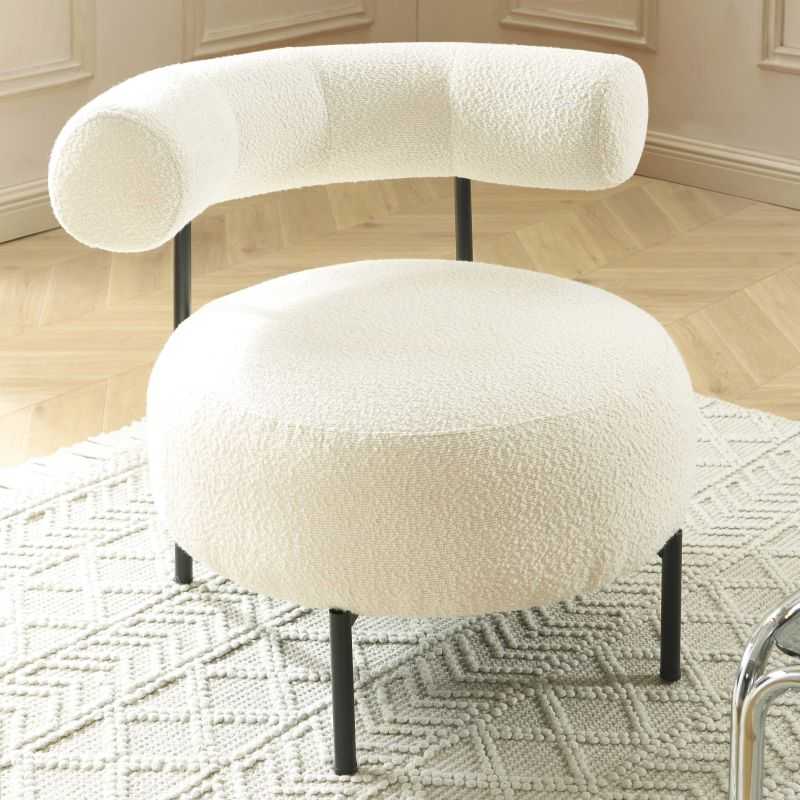 Fauteuil FAREL bouclette écrue et pieds métal noir