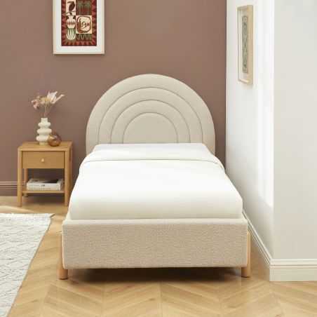 Lit enfant BOO 90x190 tissu bouclette beige sommier inclus