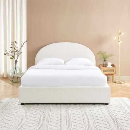 Lit coffre OLAF 160x200 tissu bouclette écru sommier inclus