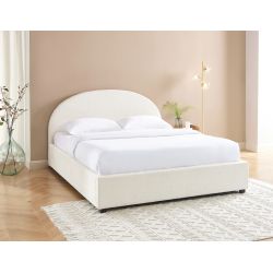Lit coffre OLAF 160x200 tissu bouclette écru sommier inclus