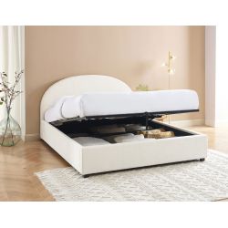 Lit coffre OLAF 160x200 tissu bouclette écru sommier inclus