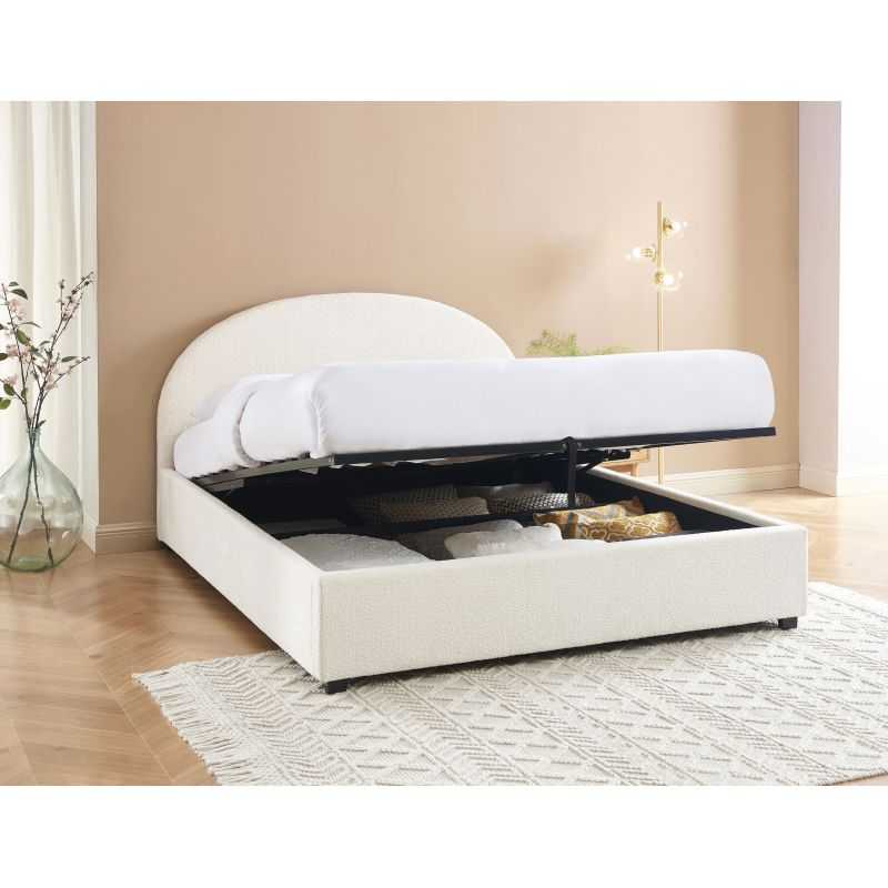 Lit coffre OLAF 160x200 tissu bouclette écru sommier inclus