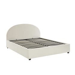 Lit coffre OLAF 160x200 tissu bouclette écru sommier inclus