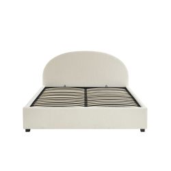 Lit coffre OLAF 160x200 tissu bouclette écru sommier inclus