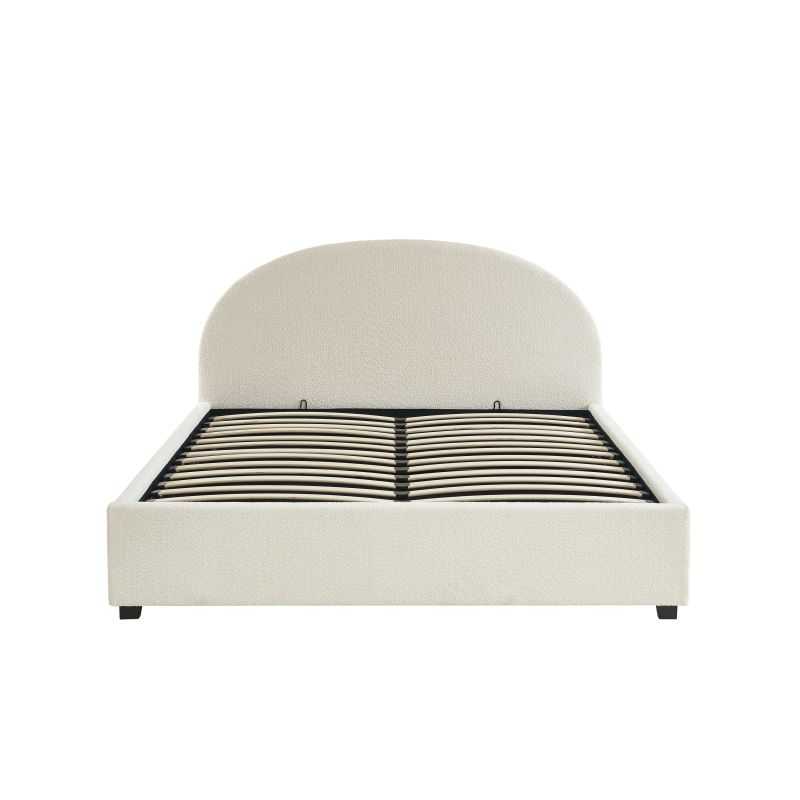 Lit coffre OLAF 160x200 tissu bouclette écru sommier inclus