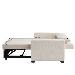 Canapé droit EVA convertible velours côtelé beige 2 places