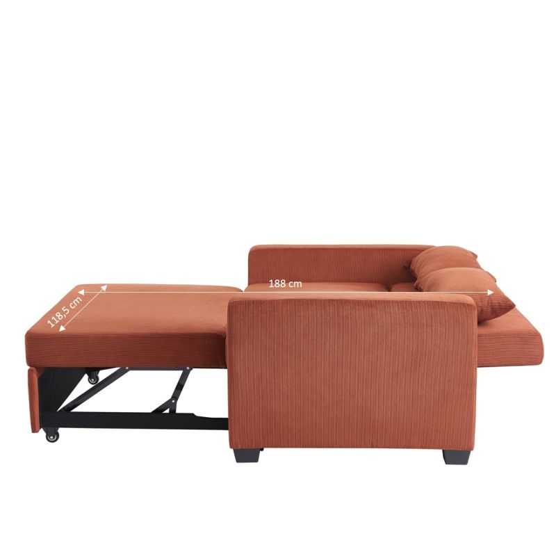 Canapé droit EVA convertible velours côtelé terracotta 2 places