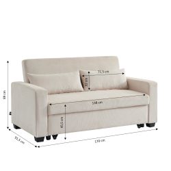 Canapé droit EVA convertible velours côtelé beige 3 places
