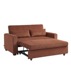 Canapé droit EVA convertible velours côtelé terracotta 3 places