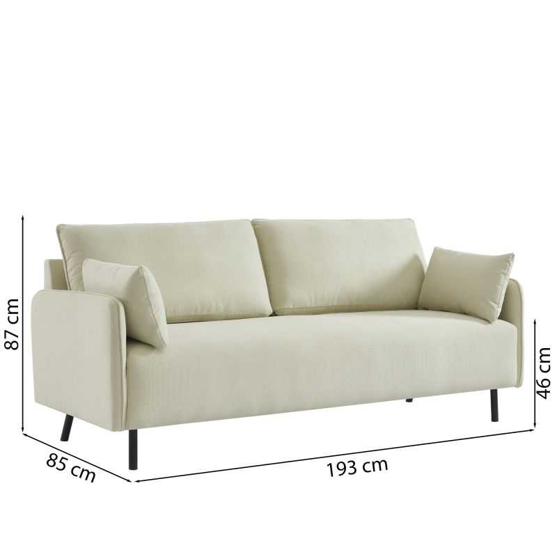 Canapé droit fixe GABIN 3 places tissu beige