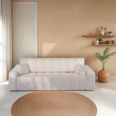 Canapé droit convertible BELEM 3 places tissu chenille grège