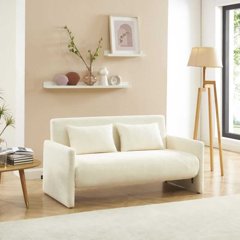 Canapé Droit Kelly 3 Places Convertible En Tissu Beige - Style Scandinave - 5