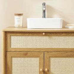Meuble de salle de bain HAIDA effet chêne et rotin 80cm